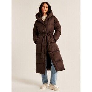 Abercrombie Hooded Duvet Belted Puffer Aircloud Brown Duck Down Medium Coat NWT